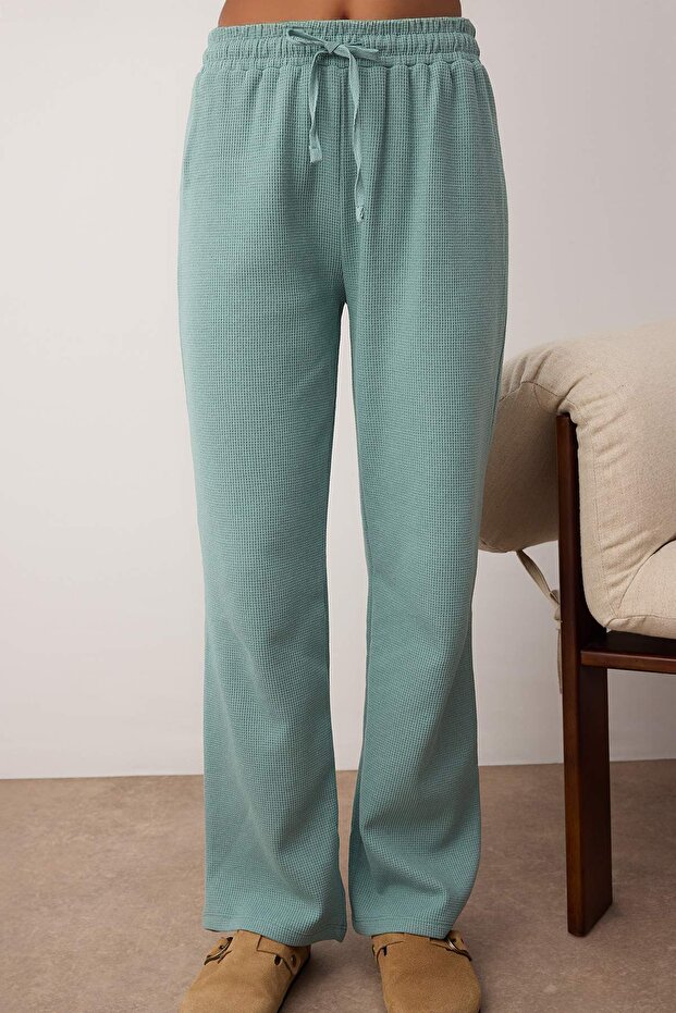 Yeşil Bel Bağlama Detaylı Waffle Örme Pijama Takımı THMAW26PT00050 - 3