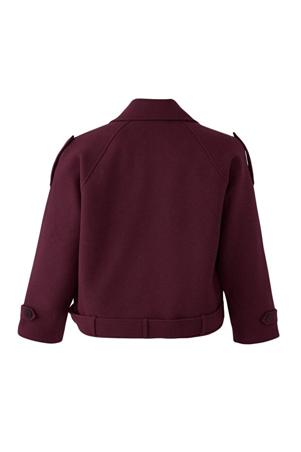 Bordo Yumuşak Dokulu Mevsimlik Büyük Beden Kısa Oversize Kaşe Ceket Kaban TWOAW26DD00008 - 7