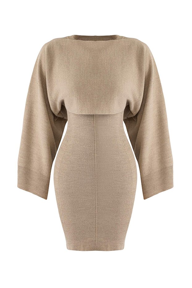 Bej Mini Triko Bolero-Elbise Takım TWOAW25EL00056 - 7