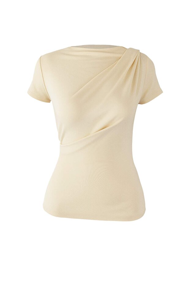 Taş Büzgü/Drape Detaylı Fitted/Vücuda Oturan Örme Bluz TWOSS25BZ00278 - 5