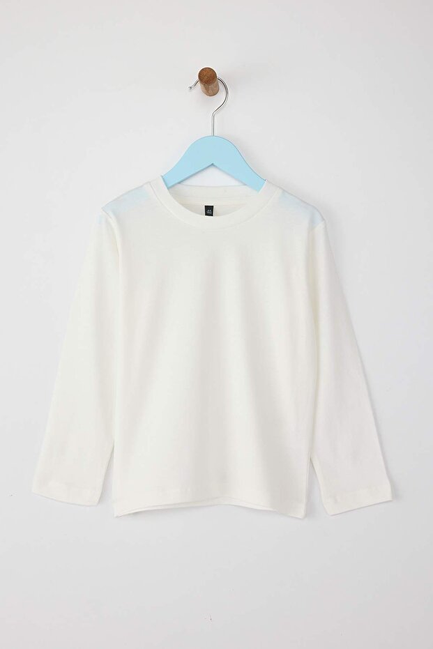 Lacivert-Bordo-Ekru 100% Pamuk 3'lü Düz/Basic Regular Unisex Çocuk Örme Okul T-Shirt TKDAW26TS00004 - 13