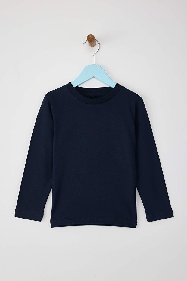 Lacivert-Bordo-Ekru 100% Pamuk 3'lü Düz/Basic Regular Unisex Çocuk Örme Okul T-Shirt TKDAW26TS00004 - 10