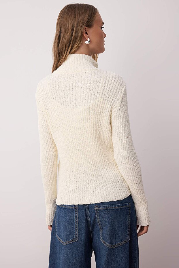 Wardrobe Essentials Taş Fermuarlı Dik Yaka Yumuşak Dokulu Pamuklu Triko Hırka TWOAW26HI00088 - 4