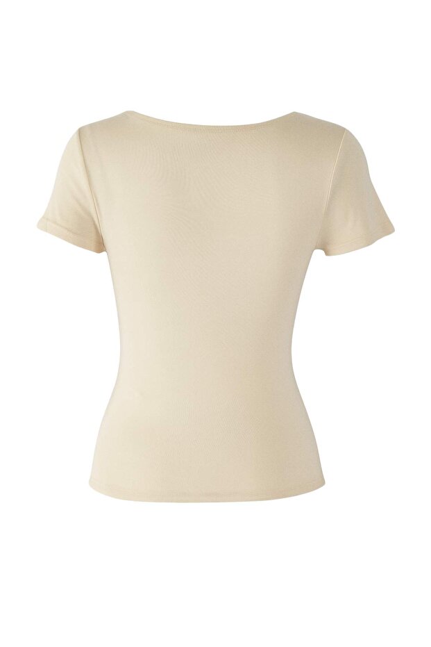 Taş Büzgü/Drape Detaylı Fitted/Vücuda Oturan Örme Bluz TWOSS25BZ00278 - 6
