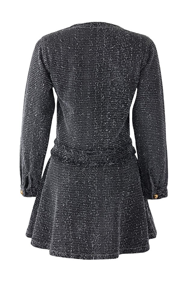 Gri Dokulu Eteği Volanlı Mini Denim Elbise TWOAW25EL00515 - 7