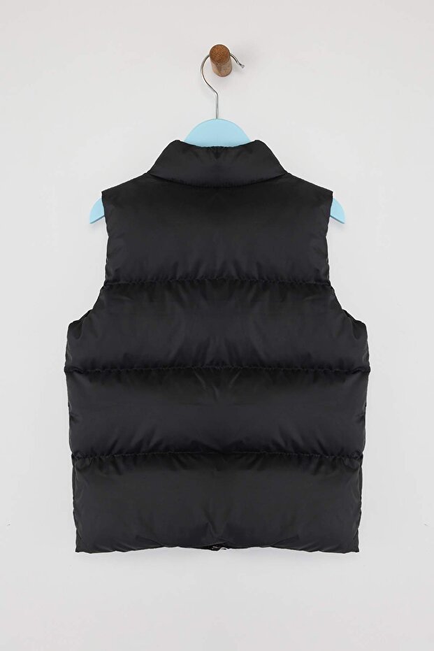Siyah Düz/Basic Kapüşonlu Regular Fit Unisex Çocuk Şişme Yelek TKDAW26YR00001 - 4