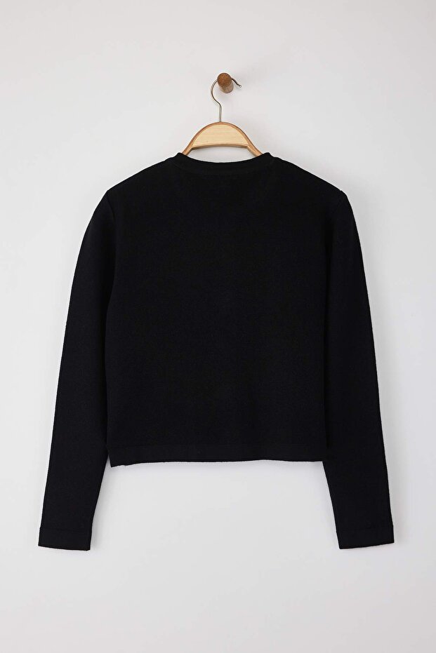 Wardrobe Essentials Siyah Düğme Detaylı Crop Premium/Özel İplik Triko Hırka | TWOAW26HI00094 - 6
