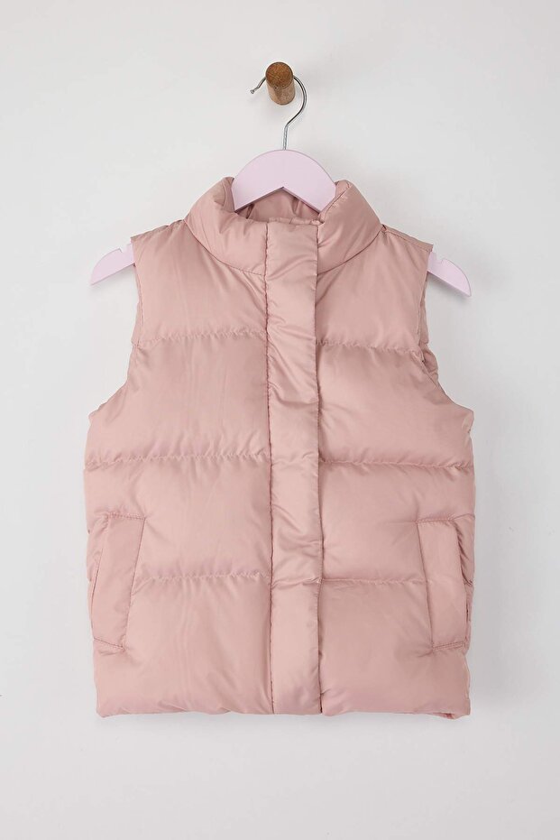 Pembe Düz/Basic Dik Yaka Regular Fit Kız Çocuk Şişme Yelek TKDAW26YE00000 - 2