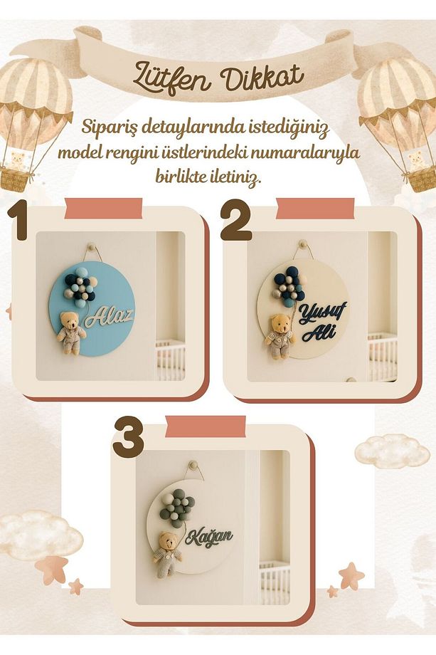 İstediğiniz İsmi Yazıyoruz - Bubble Ayıcıklı Bebek Kapı ve Duvar Süsü - 4