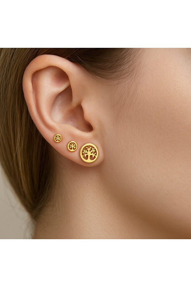 Triple Life Tree Model Stainless Steel Earrings