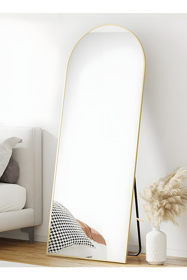 Large Mirror With Elegant Design150x50cm-full Length Mirror With Gold Metal Frame And Back Stand - 5