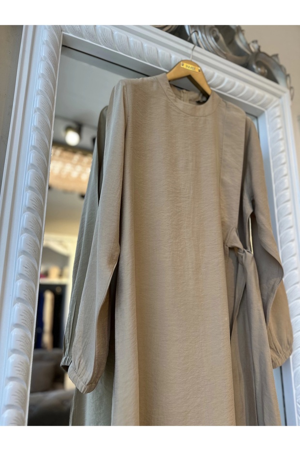 6958 Modal Kumaş Camel Elbise - 4
