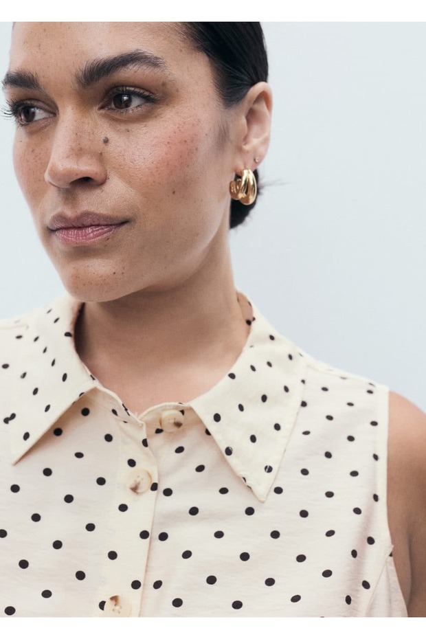 Puantiyeli gömlek elbise - 8