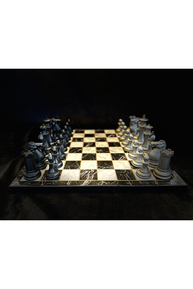 مجموعة الشطرنج الفاخرة طاولة رمادية - 6