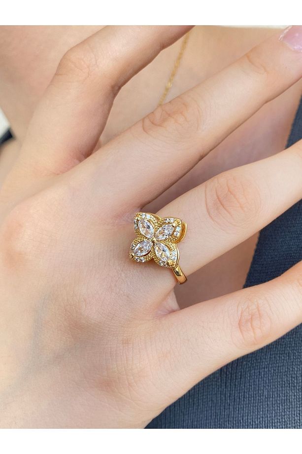 Rotatable Golden Clover Döndürülebilir Kuyumcu Model Çelik (KOLYE & AYARLANABİLİR YÜZÜK) 2'li Set - 5