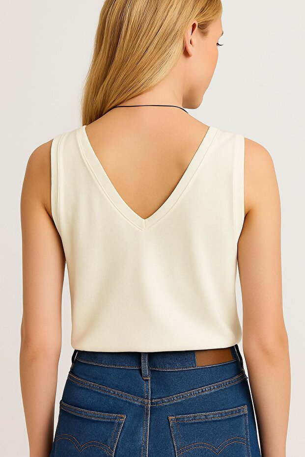 A-Line Front and Back V-Neck Thick Strap Cotton Basic Tank Top - 6