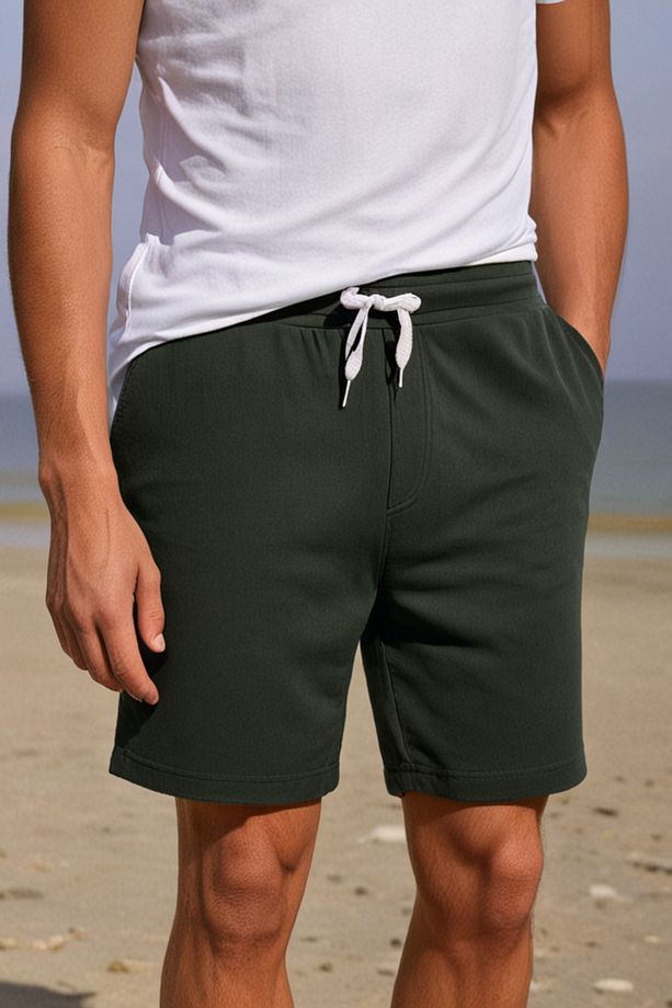 Pamuklu Erkek Haki Casual Şort 2 Iplik Yan Cepli Bağcıklı Regular Fit Boru Paça Günlük Bermuda - 2