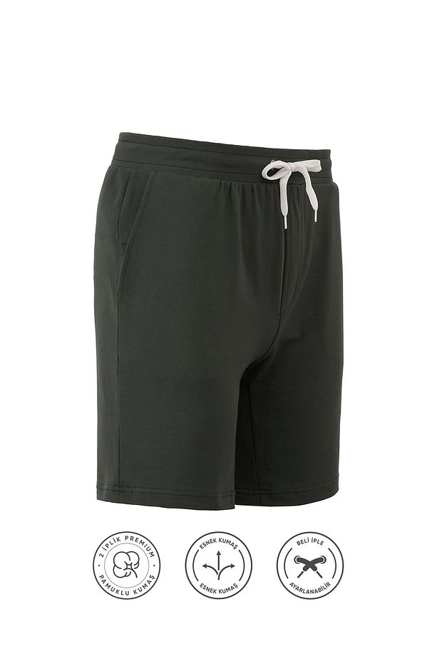 Pamuklu Erkek Haki Casual Şort 2 Iplik Yan Cepli Bağcıklı Regular Fit Boru Paça Günlük Bermuda - 3