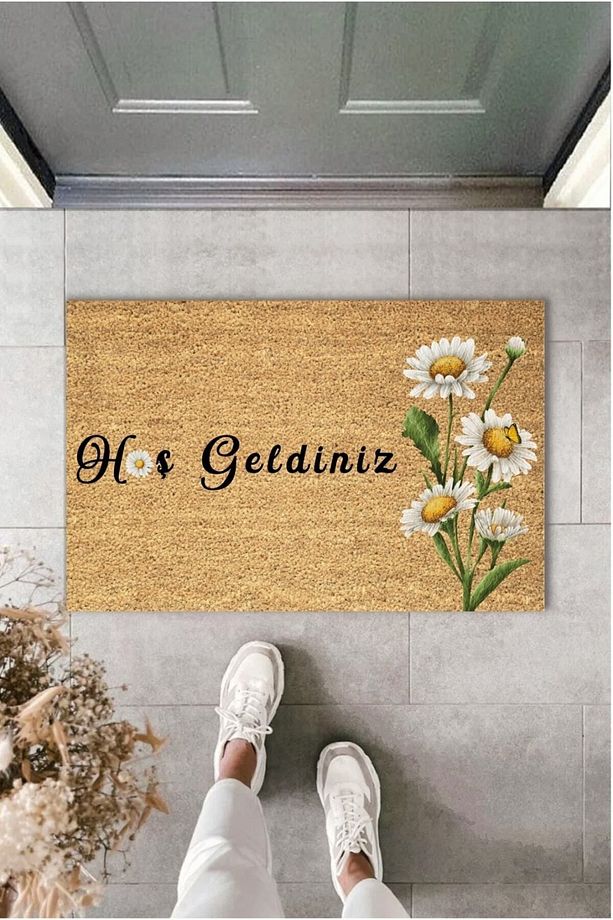 Dekoratif Modern Dijital Baskı Papatya Çicek Desen Kapı Önü Paspasları - 1
