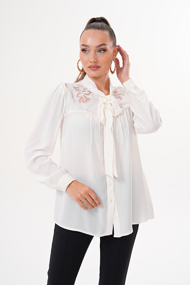 Plus Size Robe Devore Tie Collar Shirt