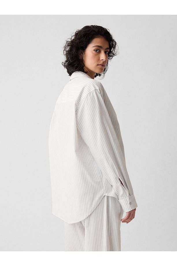 Kadın Gri Desenli Poplin Pijama Üstü - 4