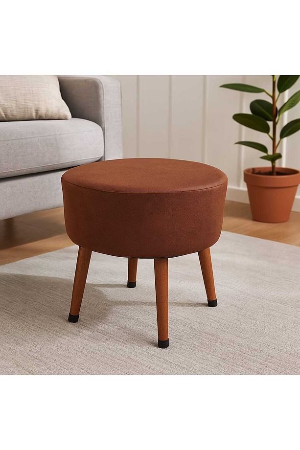 Kahve Puf Koltuk Bench Tabure – Dekoratif Ahşap Ayaklı | Doğal & Modern Stil - 7