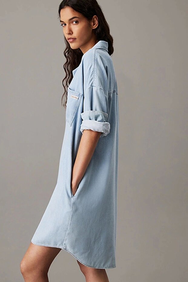 CK Jeans LOOSE SHIRT LYOCELL DENIM DRESS Kadın Elbise J20J225472-1A4 - 3