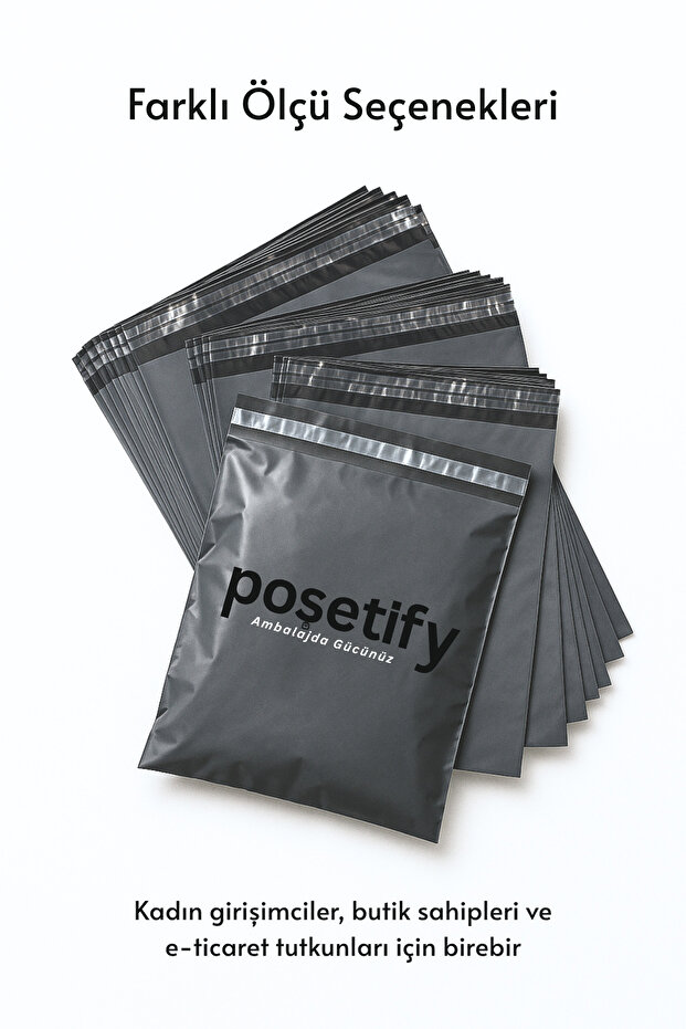 25 Adet Cepsiz Kargo Poşeti 22x30+5 cm | Gri Renk Yapışkan Bantlı Gönderi Zarfı | E-Ticaret Poşeti - 8