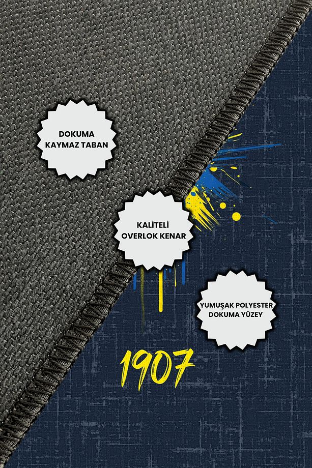 Sarı Lacivert Taraftar Halısı Dijital Baskılı Kaymaz Taban Yıkanabilir Taraftar Hediyesi Halısı - 6