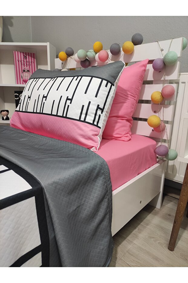 4 Piece Pink Piano (100% Cotton 100X200 with Elastic Sheets) Single Pique Bedspread Set