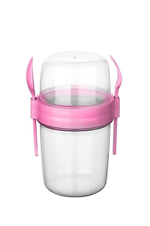 Muesli Container Yogurt Oatmeal Diet 650 ml Storage Container Portable with Spoon, Fork and Lid 2 Compartments - 6
