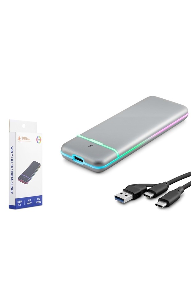 HDX1774 M.2 NVMe صندوق تخزين خارجي SSD من نوع USB Type-C بسرعة 10 جيجابت في الثانية RGB رمادي