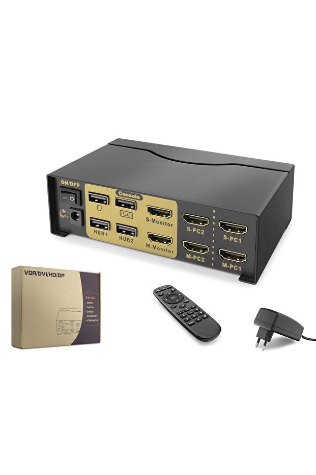 Hdx1376 Hdmi Kvm Switch Dual Monitör 2+2 Hdmi / 2+2 Usb Port Kablolu Siyah - 1