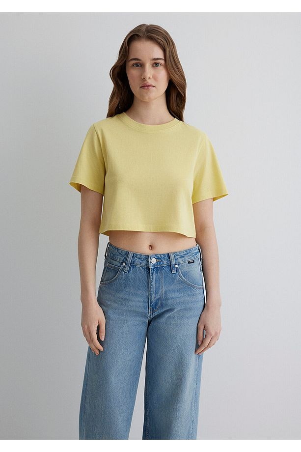 Sarı Crop Basic Tişört Crop / Kısa Kesim 1613072-71285 - 3