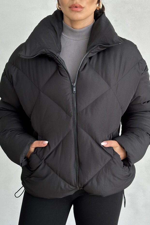 Kadın Siyah Oversize Şişme Mont - 7