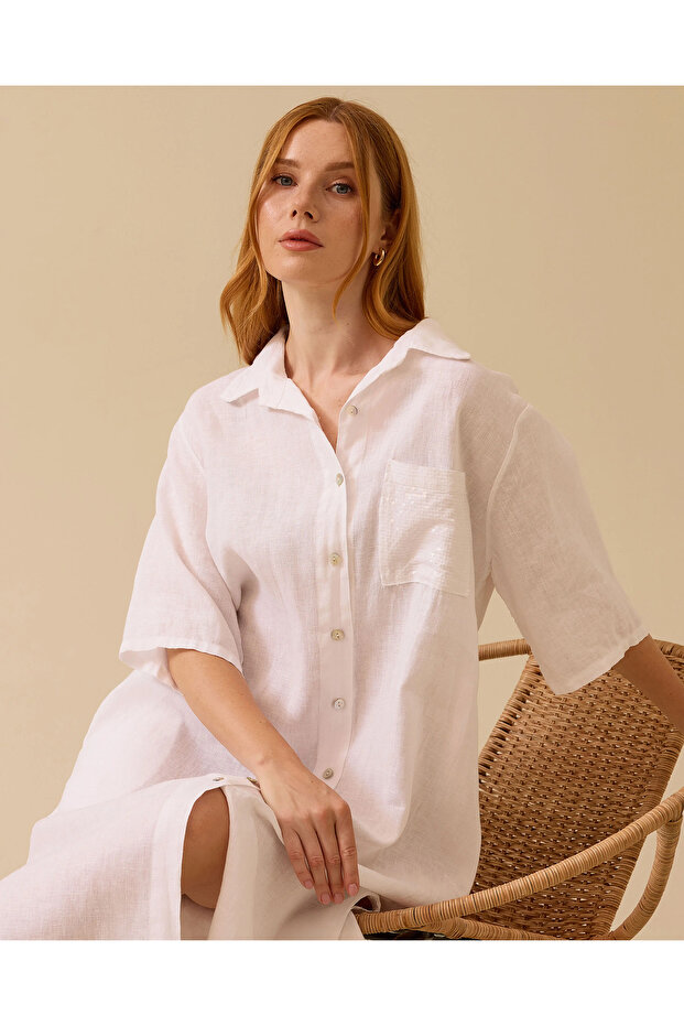 Pul Detaylı Düğmeli Elbise - 5