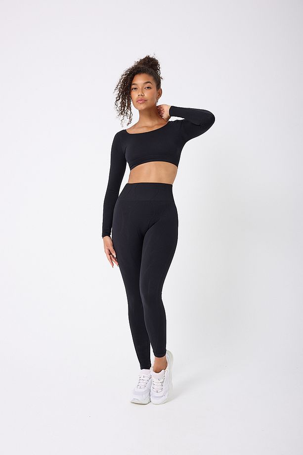 Kare Yaka Uzun Kollu Crop Top Seamless - 5
