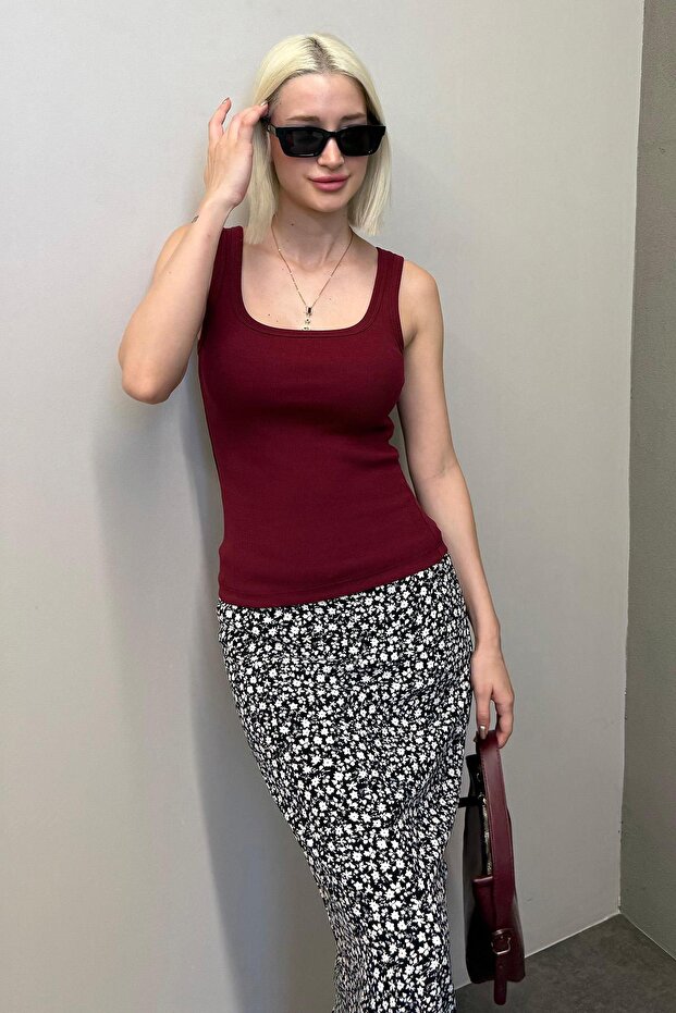 Bordo Fitilli Görünümlü Askılı Basic Atlet MG2057 - 1