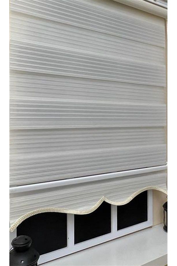 Pliseli Zebra Stor Perde Ekru Etek Dilimli Kt481 - 4