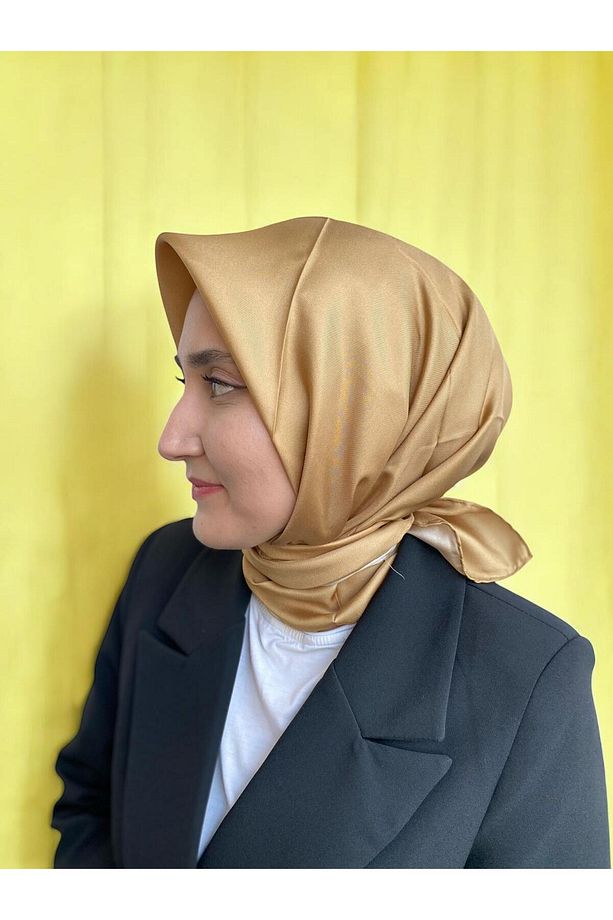 Hardal Sarı Düz Renk Tivil Ipek Eşarp 10d02-35 - 1