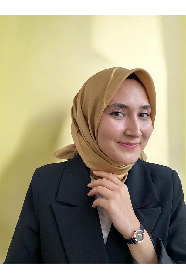 Hardal Sarı Düz Renk Tivil Ipek Eşarp 10d02-35 - 2