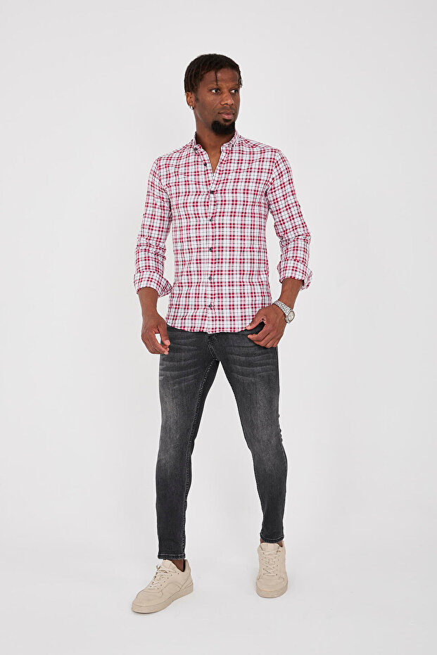 Plaid Cotton Filling Long Sleeved Men's Shirt (It Is Recommended to Order One Size Larger)