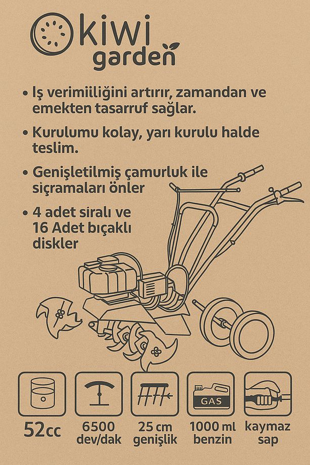 Benzinli Çapa Makinesi | 🚜 Yüksek Performanslı Motor | 🌱 Kolay Toprak Işleme | 🛠️ Dayanıklı Gövde - 3