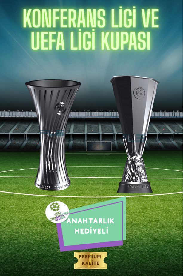 UEFA Avrupa Ligi & Konferans Ligi 3D Maket Seti (15 cm) + Şampiyonlar Ligi Logolu Anahtarlık Hediye - 1