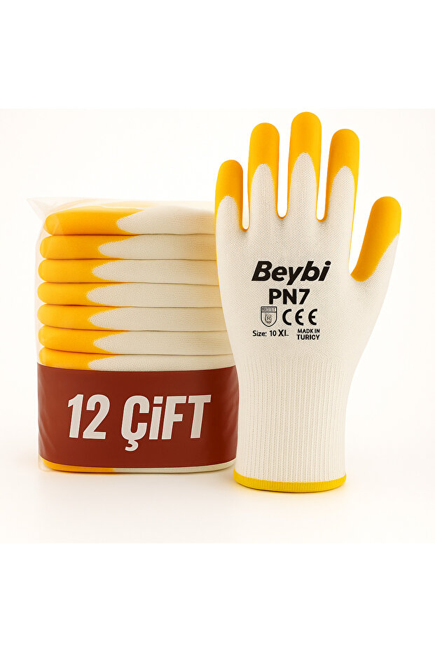 Pn7 Sarı Nitril Kaplı İş Eldiveni - 12’Li Paket | Yağa Dayanıklı & Konforlu Kullanım - 1