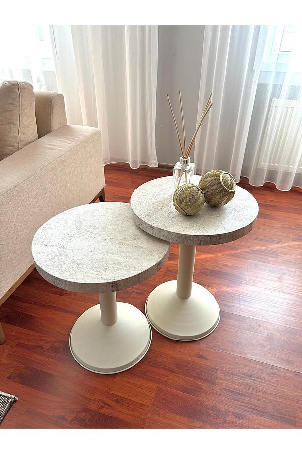 FUNNEL, MANTAR SEHPA MODERN YAN SEHPA TAKIMI ÇAP 42CM METAL DEMONTE AYAK SUNTALEM TABLA - 3