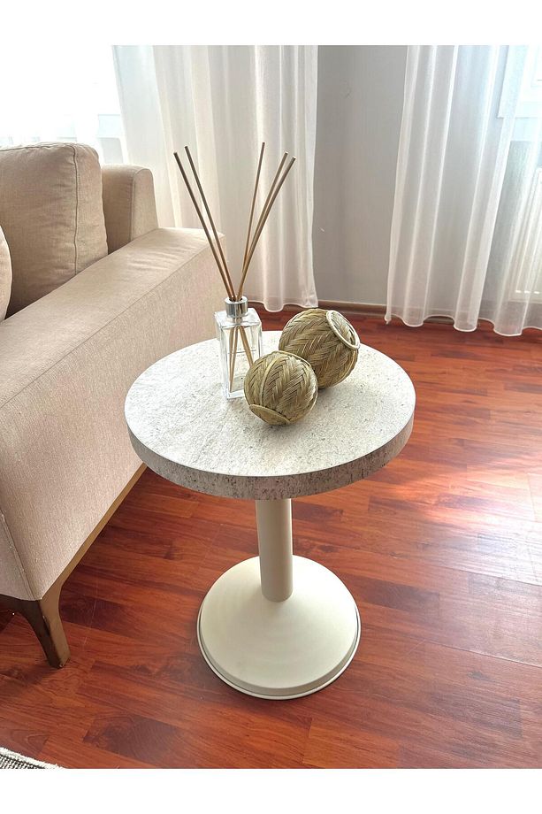 FUNNEL, MANTAR SEHPA MODERN YAN SEHPA TAKIMI ÇAP 42CM METAL DEMONTE AYAK SUNTALEM TABLA - 5