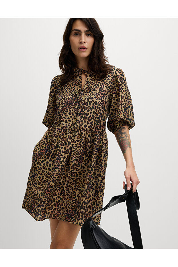 Leopar Desenli Mini Elbise - 2