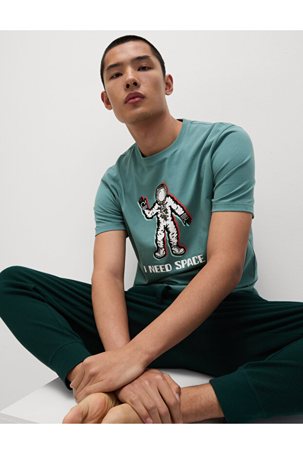 Saf Pamuklu Spaceman Grafikli Pijama Üstü - 1