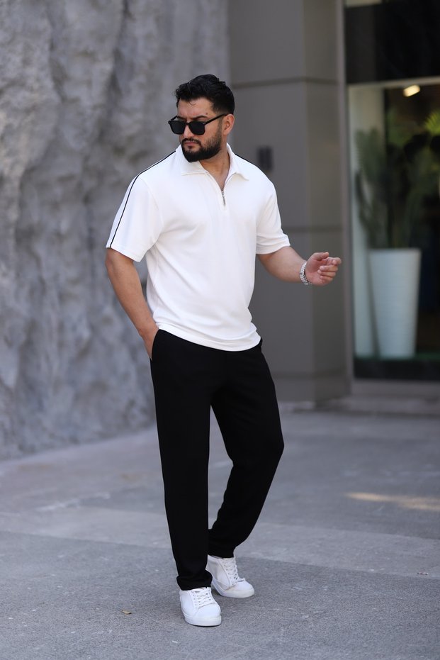 Men's Polo Collar (t-shirt + trousers) comfortable fit zip detail top and bottom set